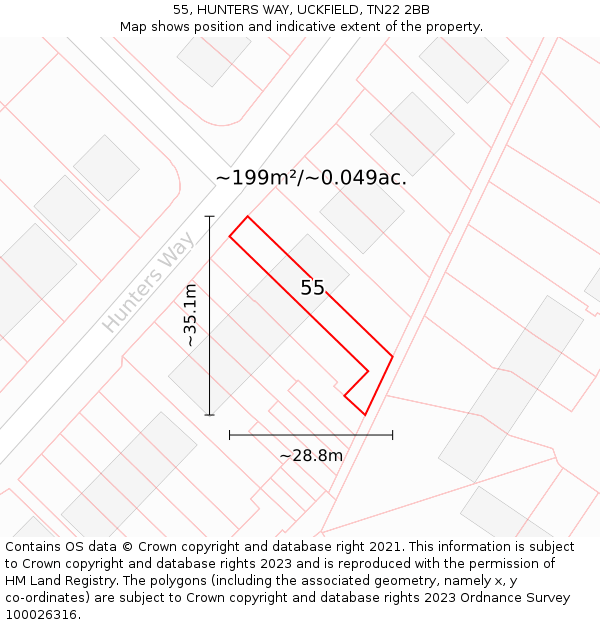 55, HUNTERS WAY, UCKFIELD, TN22 2BB: Plot and title map
