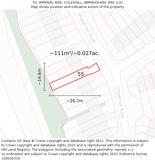 55, IMPERIAL RISE, COLESHILL, BIRMINGHAM, B46 1UG: Plot and title map