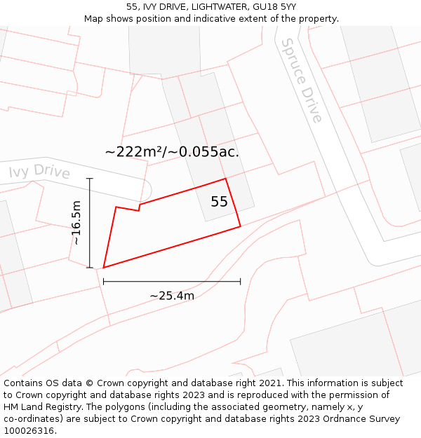 55, IVY DRIVE, LIGHTWATER, GU18 5YY: Plot and title map