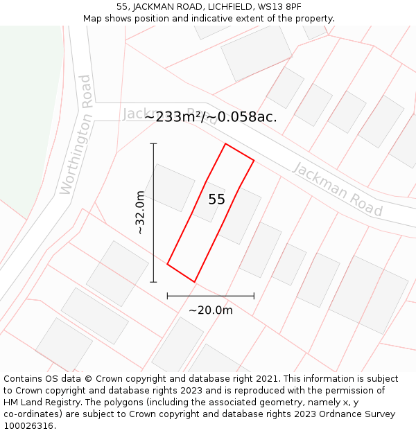 55, JACKMAN ROAD, LICHFIELD, WS13 8PF: Plot and title map