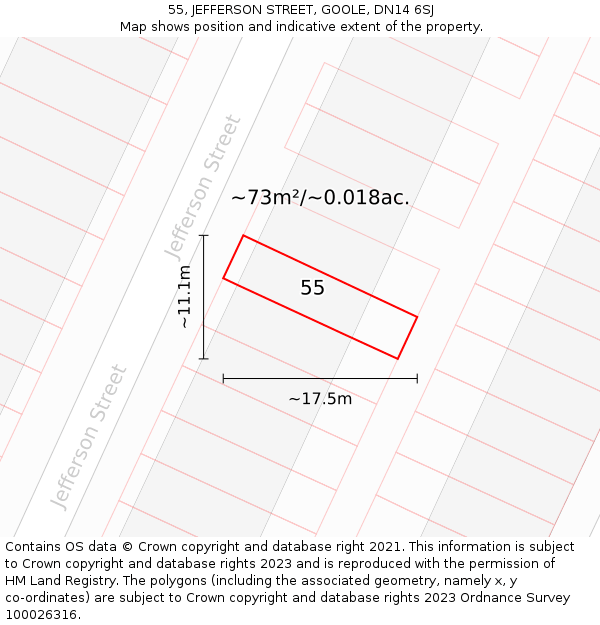 55, JEFFERSON STREET, GOOLE, DN14 6SJ: Plot and title map