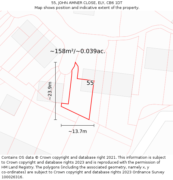 55, JOHN AMNER CLOSE, ELY, CB6 1DT: Plot and title map