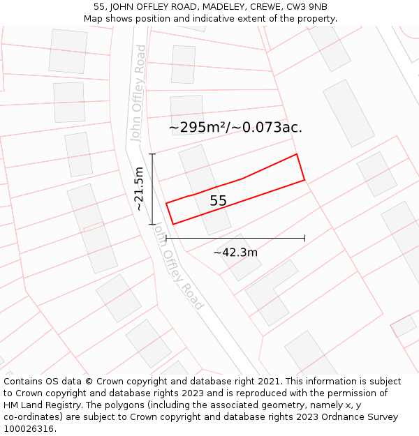 55, JOHN OFFLEY ROAD, MADELEY, CREWE, CW3 9NB: Plot and title map