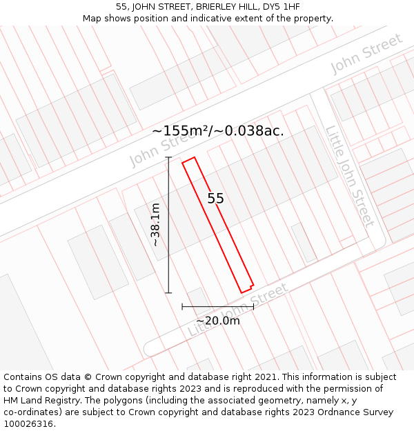 55, JOHN STREET, BRIERLEY HILL, DY5 1HF: Plot and title map
