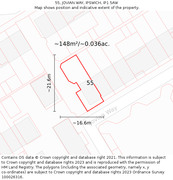 55, JOVIAN WAY, IPSWICH, IP1 5AW: Plot and title map