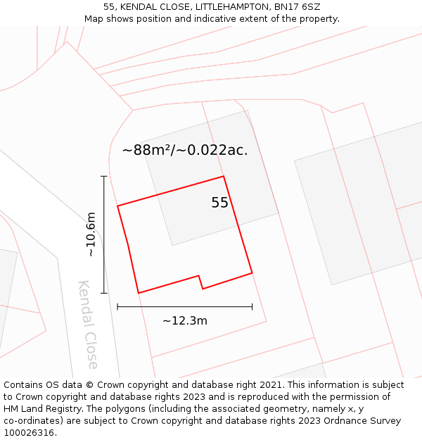 55, KENDAL CLOSE, LITTLEHAMPTON, BN17 6SZ: Plot and title map