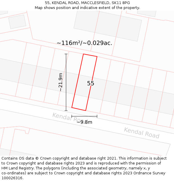 55, KENDAL ROAD, MACCLESFIELD, SK11 8PG: Plot and title map