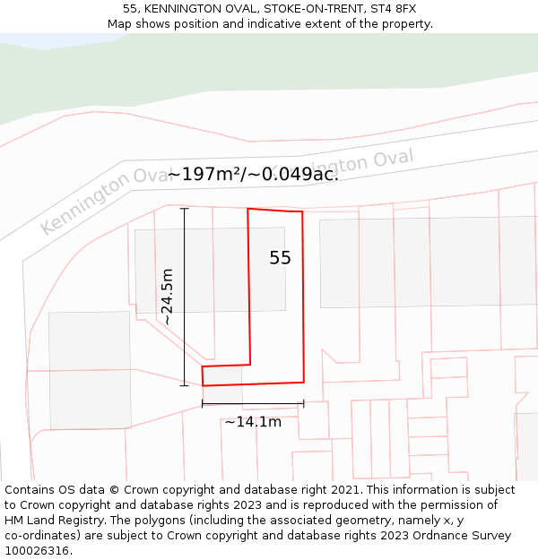 55, KENNINGTON OVAL, STOKE-ON-TRENT, ST4 8FX: Plot and title map