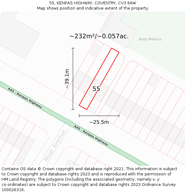 55, KENPAS HIGHWAY, COVENTRY, CV3 6AW: Plot and title map