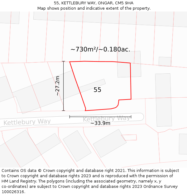 55, KETTLEBURY WAY, ONGAR, CM5 9HA: Plot and title map