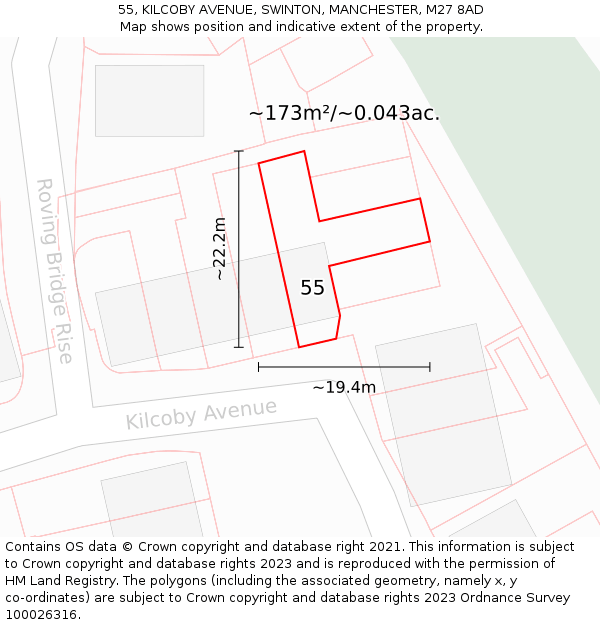 55, KILCOBY AVENUE, SWINTON, MANCHESTER, M27 8AD: Plot and title map