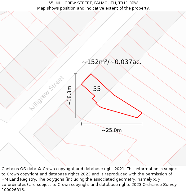 55, KILLIGREW STREET, FALMOUTH, TR11 3PW: Plot and title map