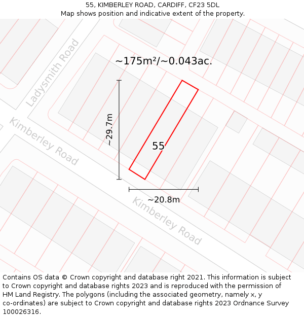 55, KIMBERLEY ROAD, CARDIFF, CF23 5DL: Plot and title map