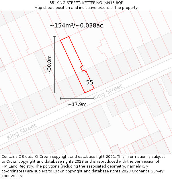 55, KING STREET, KETTERING, NN16 8QP: Plot and title map