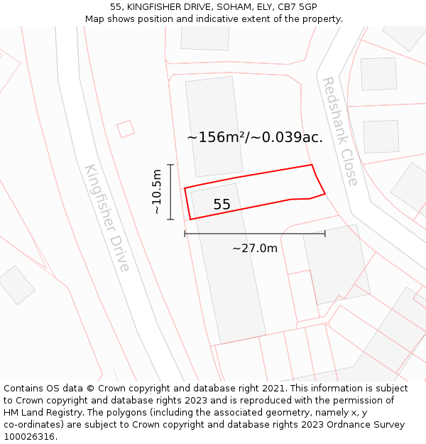 55, KINGFISHER DRIVE, SOHAM, ELY, CB7 5GP: Plot and title map