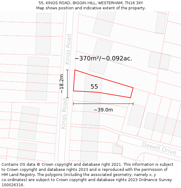 55, KINGS ROAD, BIGGIN HILL, WESTERHAM, TN16 3XY: Plot and title map