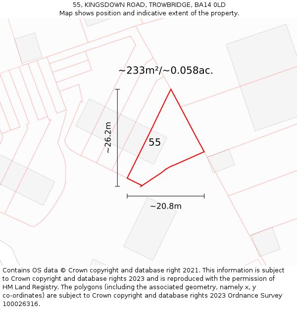 55, KINGSDOWN ROAD, TROWBRIDGE, BA14 0LD: Plot and title map