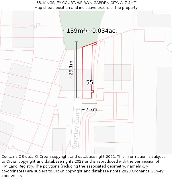 55, KINGSLEY COURT, WELWYN GARDEN CITY, AL7 4HZ: Plot and title map