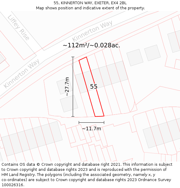 55, KINNERTON WAY, EXETER, EX4 2BL: Plot and title map