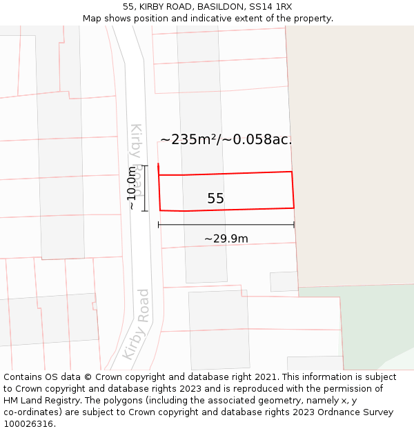 55, KIRBY ROAD, BASILDON, SS14 1RX: Plot and title map