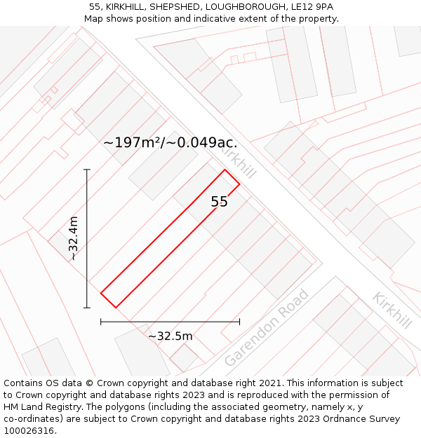 55, KIRKHILL, SHEPSHED, LOUGHBOROUGH, LE12 9PA: Plot and title map