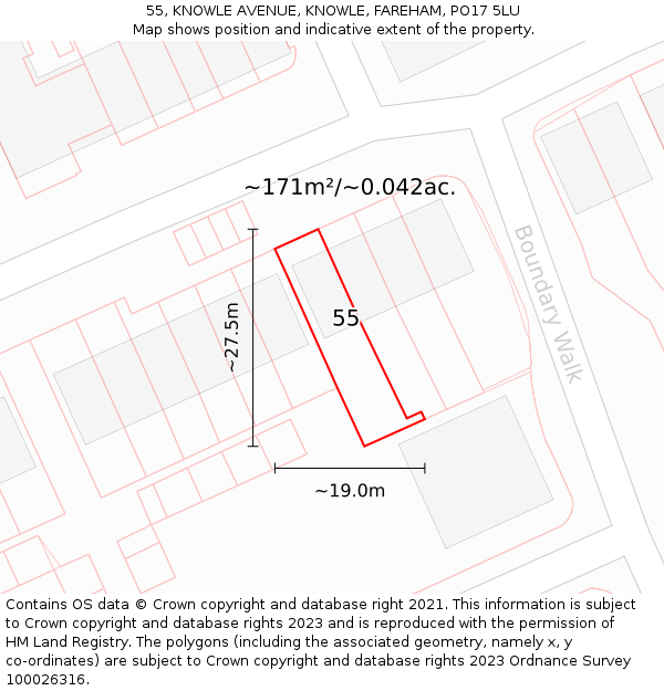 55, KNOWLE AVENUE, KNOWLE, FAREHAM, PO17 5LU: Plot and title map