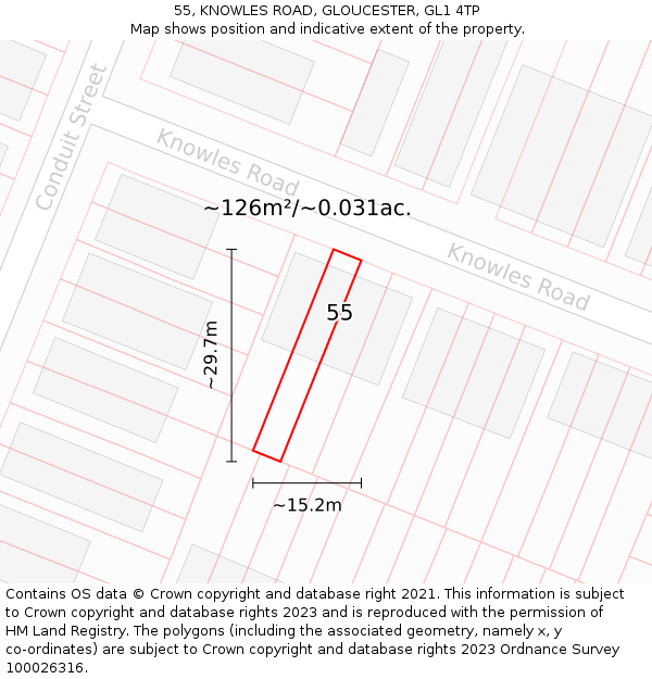 55, KNOWLES ROAD, GLOUCESTER, GL1 4TP: Plot and title map