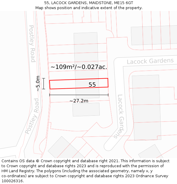 55, LACOCK GARDENS, MAIDSTONE, ME15 6GT: Plot and title map