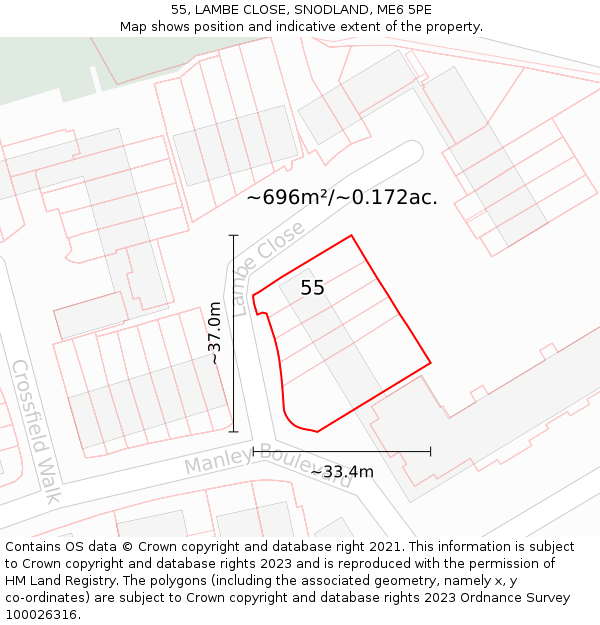 55, LAMBE CLOSE, SNODLAND, ME6 5PE: Plot and title map
