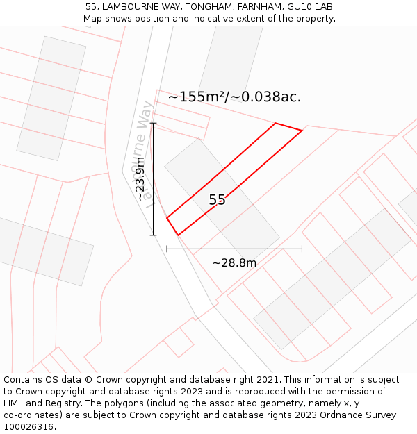 55, LAMBOURNE WAY, TONGHAM, FARNHAM, GU10 1AB: Plot and title map