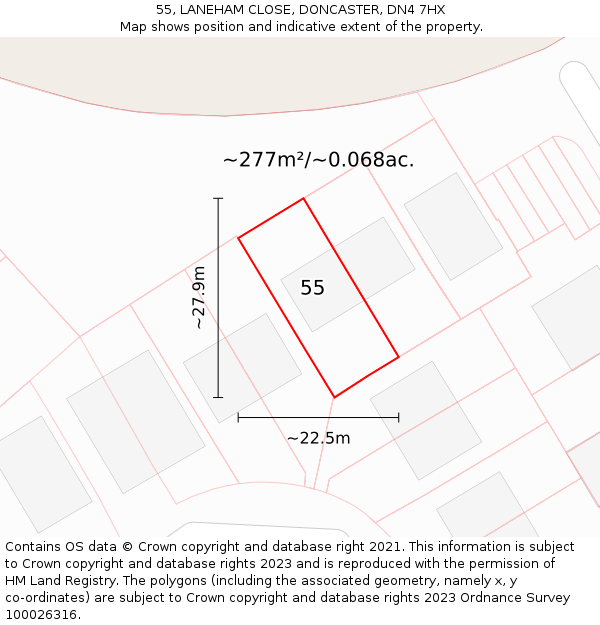 55, LANEHAM CLOSE, DONCASTER, DN4 7HX: Plot and title map