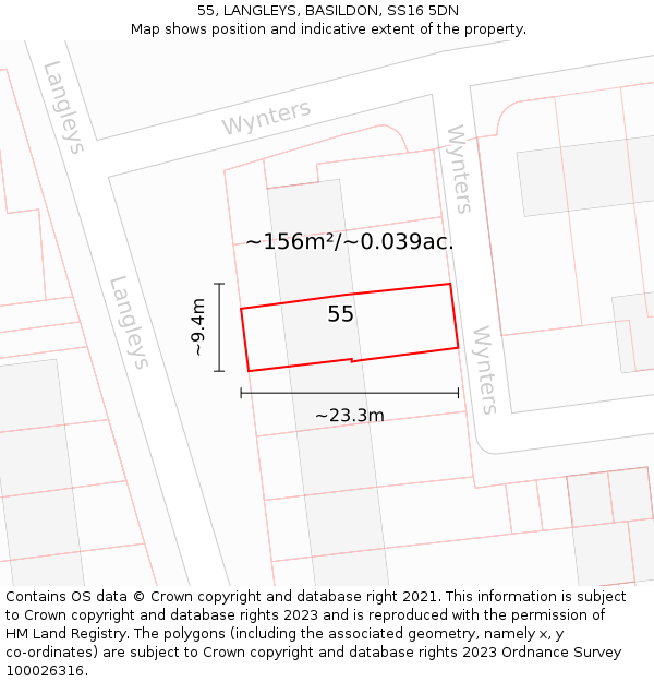 55, LANGLEYS, BASILDON, SS16 5DN: Plot and title map