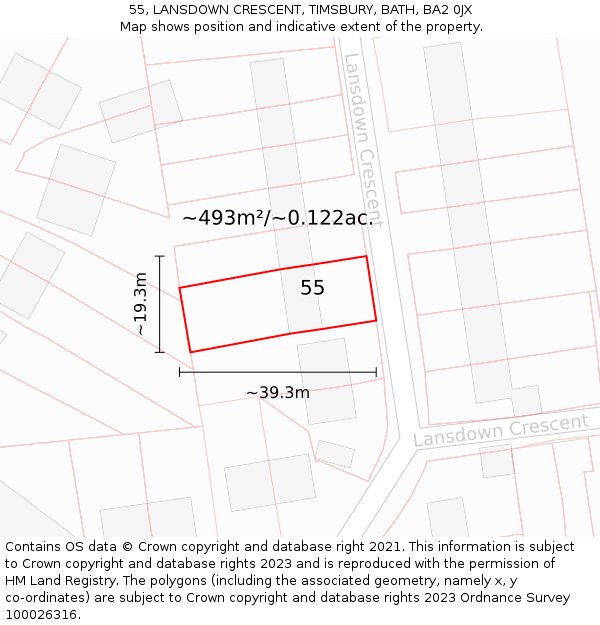 55, LANSDOWN CRESCENT, TIMSBURY, BATH, BA2 0JX: Plot and title map