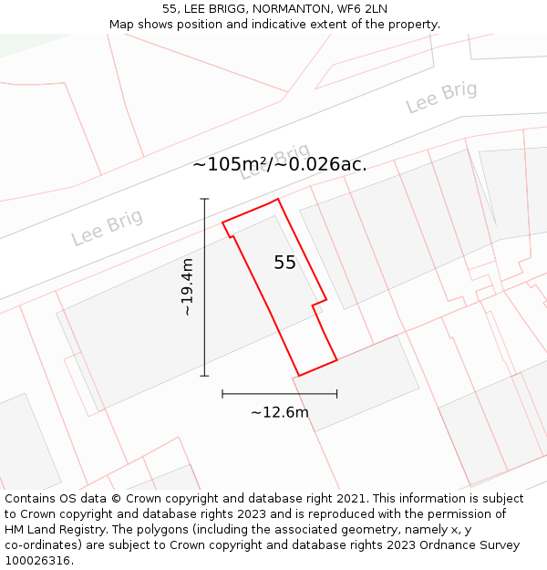 55, LEE BRIGG, NORMANTON, WF6 2LN: Plot and title map