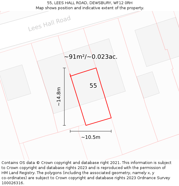 55, LEES HALL ROAD, DEWSBURY, WF12 0RH: Plot and title map
