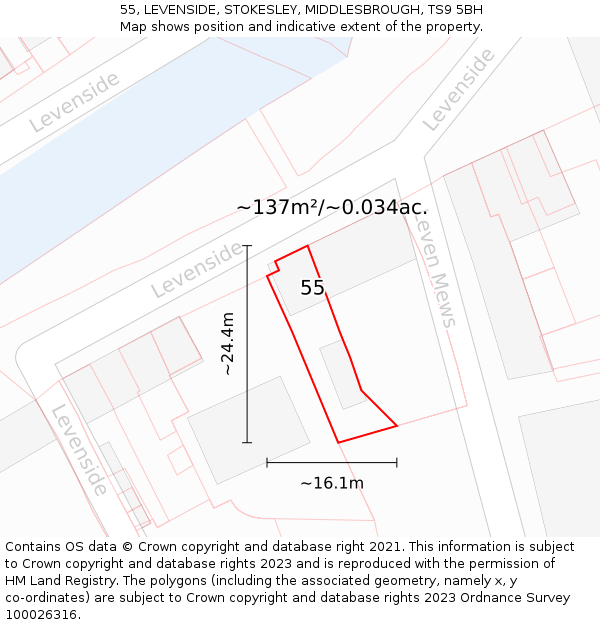 55, LEVENSIDE, STOKESLEY, MIDDLESBROUGH, TS9 5BH: Plot and title map