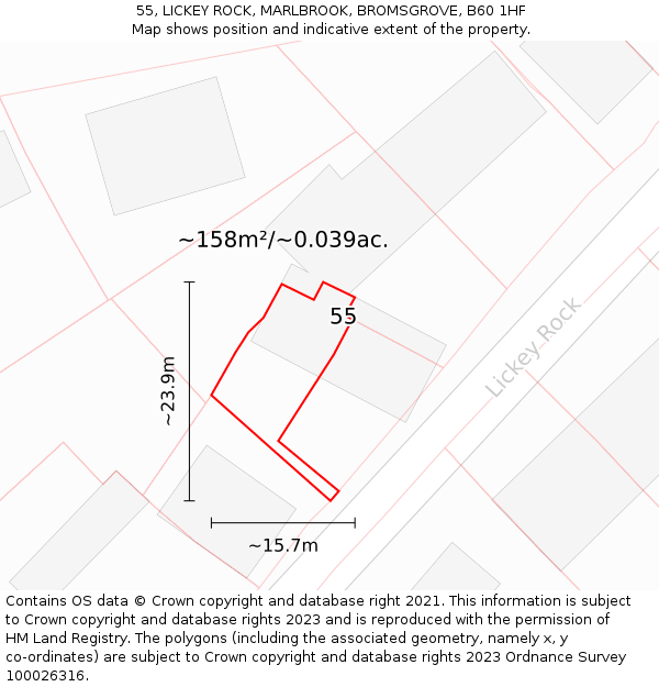 55, LICKEY ROCK, MARLBROOK, BROMSGROVE, B60 1HF: Plot and title map