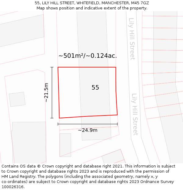 55, LILY HILL STREET, WHITEFIELD, MANCHESTER, M45 7GZ: Plot and title map