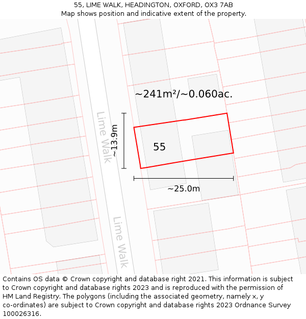 55, LIME WALK, HEADINGTON, OXFORD, OX3 7AB: Plot and title map