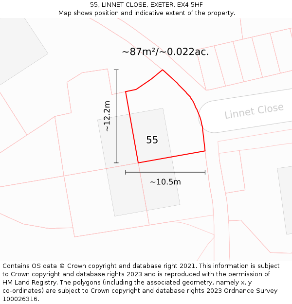 55, LINNET CLOSE, EXETER, EX4 5HF: Plot and title map