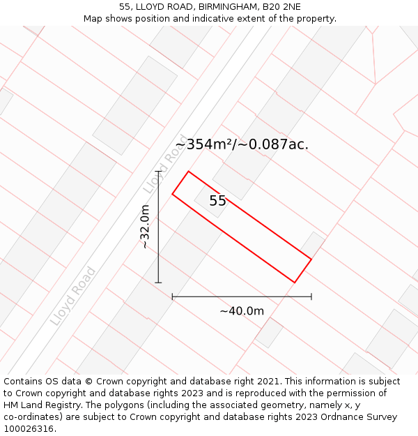 55, LLOYD ROAD, BIRMINGHAM, B20 2NE: Plot and title map