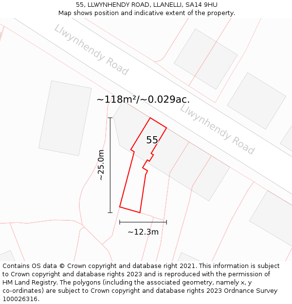 55, LLWYNHENDY ROAD, LLANELLI, SA14 9HU: Plot and title map