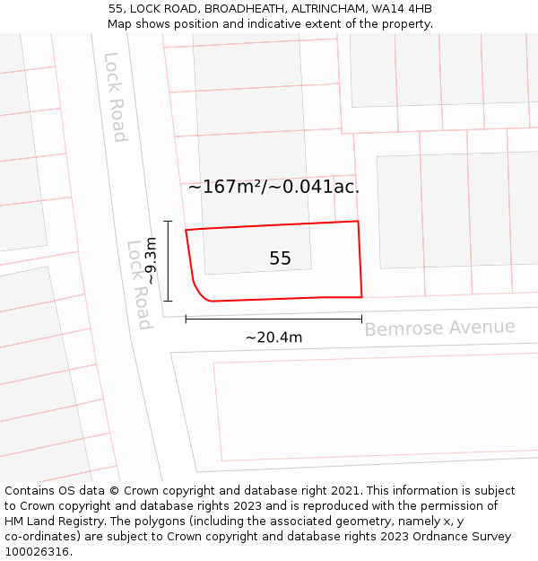 55, LOCK ROAD, BROADHEATH, ALTRINCHAM, WA14 4HB: Plot and title map