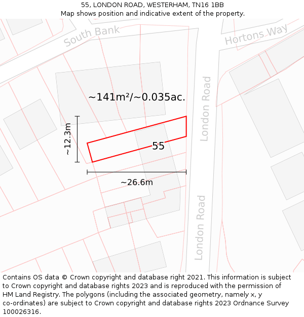 55, LONDON ROAD, WESTERHAM, TN16 1BB: Plot and title map