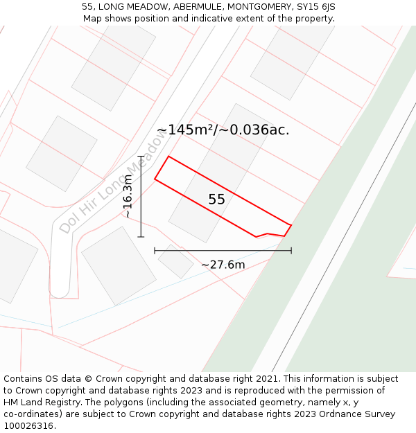 55, LONG MEADOW, ABERMULE, MONTGOMERY, SY15 6JS: Plot and title map
