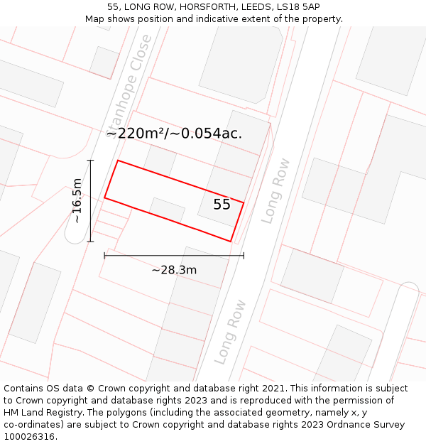 55, LONG ROW, HORSFORTH, LEEDS, LS18 5AP: Plot and title map