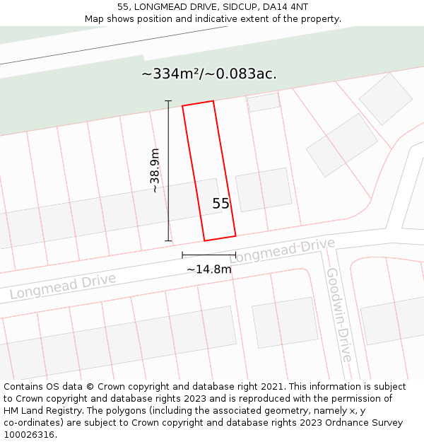 55, LONGMEAD DRIVE, SIDCUP, DA14 4NT: Plot and title map