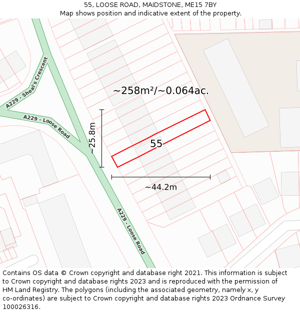 55, LOOSE ROAD, MAIDSTONE, ME15 7BY: Plot and title map