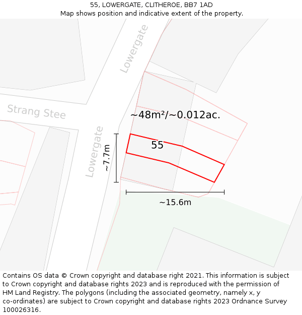 55, LOWERGATE, CLITHEROE, BB7 1AD: Plot and title map