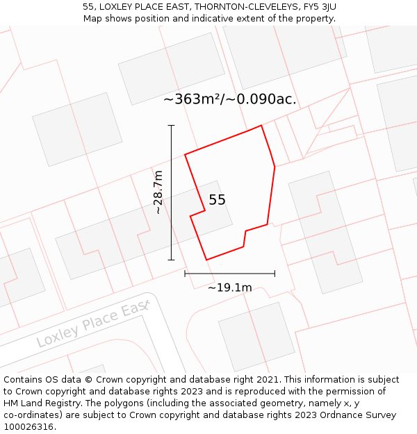 55, LOXLEY PLACE EAST, THORNTON-CLEVELEYS, FY5 3JU: Plot and title map